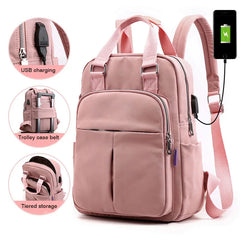 Women's USB Rechargeable Backpack Handbag High Capacity College Style Bag