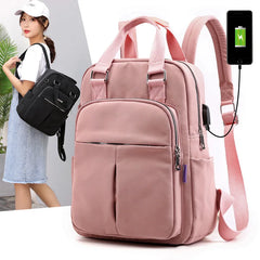 Women's USB Rechargeable Backpack Handbag High Capacity College Style Bag