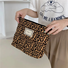 Leopard Print Cosmetic Bag Women Plaid Cosmetic Pouch Large Capacity