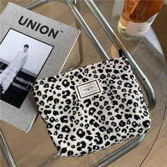 Leopard Print Cosmetic Bag Women Plaid Cosmetic Pouch Large Capacity
