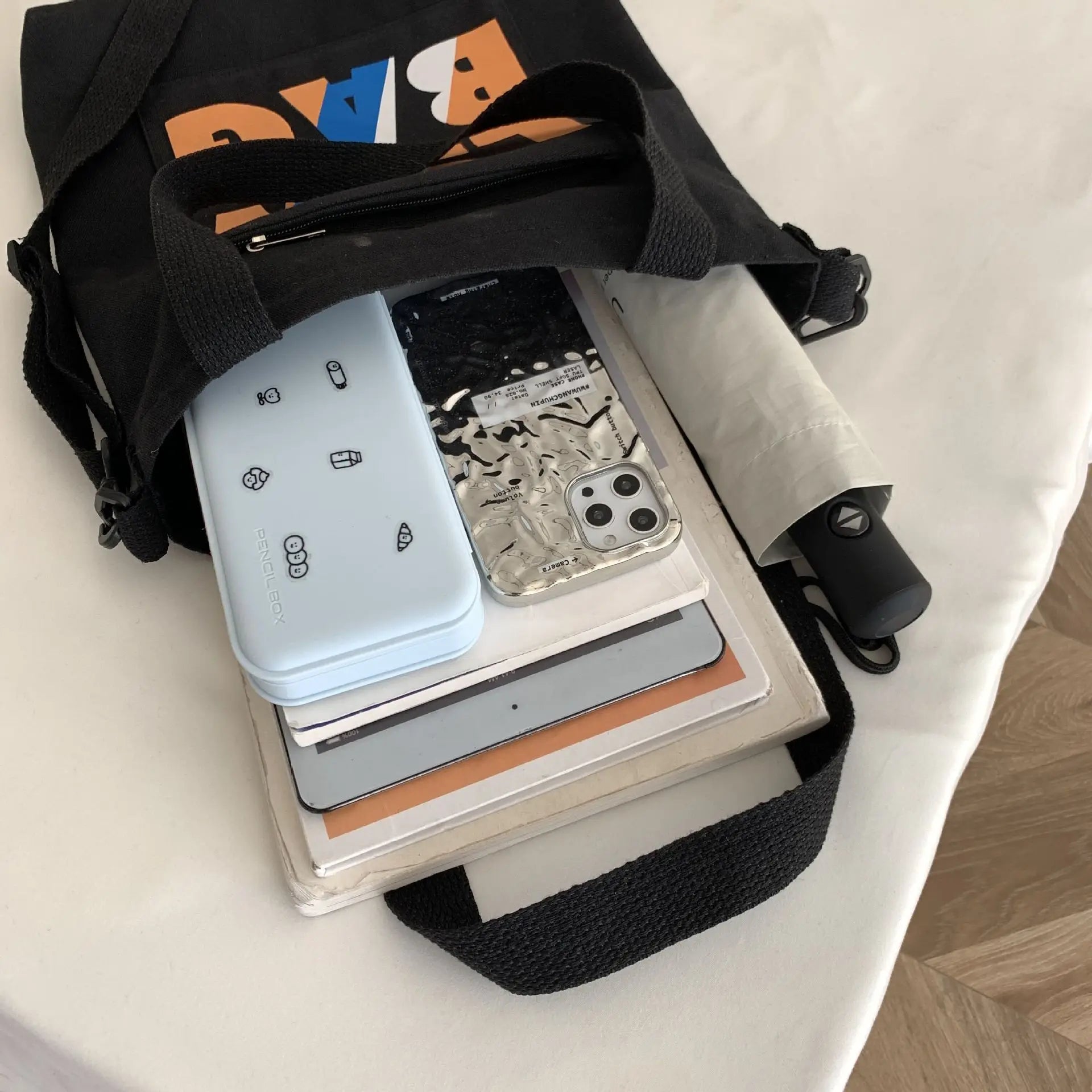 Canvas Shoulder Bag Men Women Cross Body Bag with Pendant