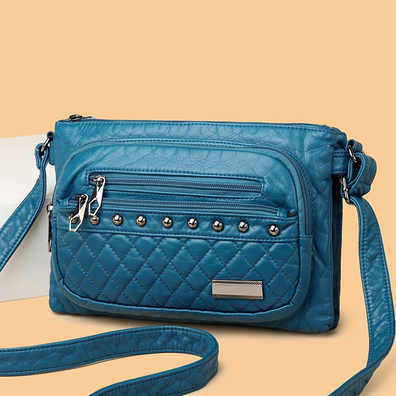 Rivet Soft Leather Shoulder Bag Solid Messenger Bag Retro Wallet