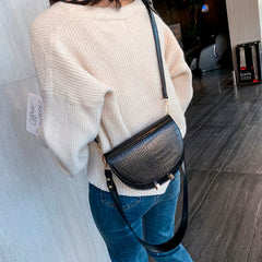 Crocodile Crossbody Bag Half Round PU Leather Handbag Shoulder Bolsa
