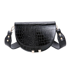 Crocodile Crossbody Bag Half Round PU Leather Handbag Shoulder Bolsa