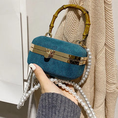 Square Faux Suede Evening Bag Retro Handbag Clutch with Wood Grain - Party Purse