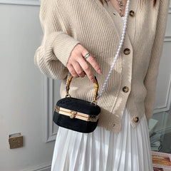 Square Faux Suede Evening Bag Retro Handbag Clutch with Wood Grain - Party Purse