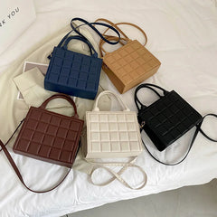 Plaid PU Leather Crossbody Shoulder Bag Small Top-handle Tote