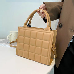 Plaid PU Leather Crossbody Shoulder Bag Small Top-handle Tote