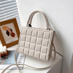 Plaid PU Leather Crossbody Shoulder Bag Small Top-handle Tote