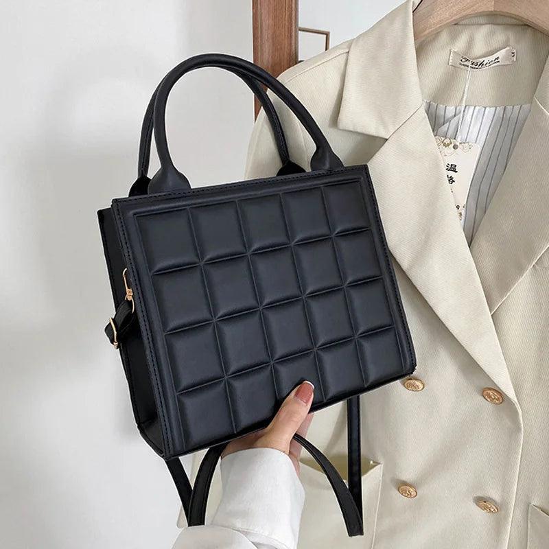 Plaid PU Leather Crossbody Shoulder Bag Small Top-handle Tote
