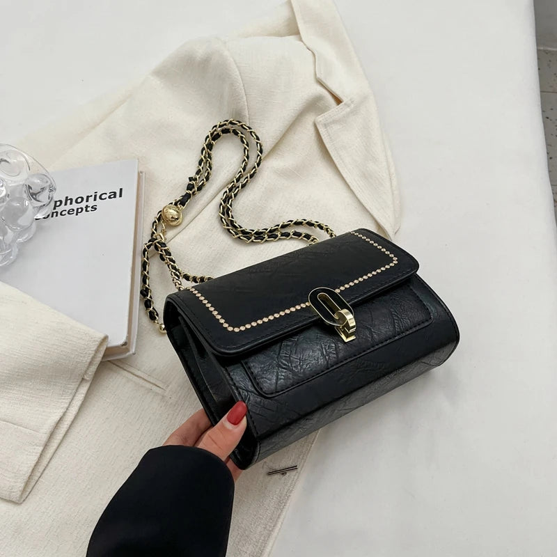 Women's Double Chain Crossbody Shoulder Bag Buckle Totes Purse Handbag