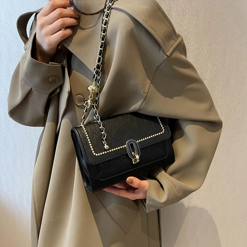 Women's Double Chain Crossbody Shoulder Bag Buckle Totes Purse Handbag