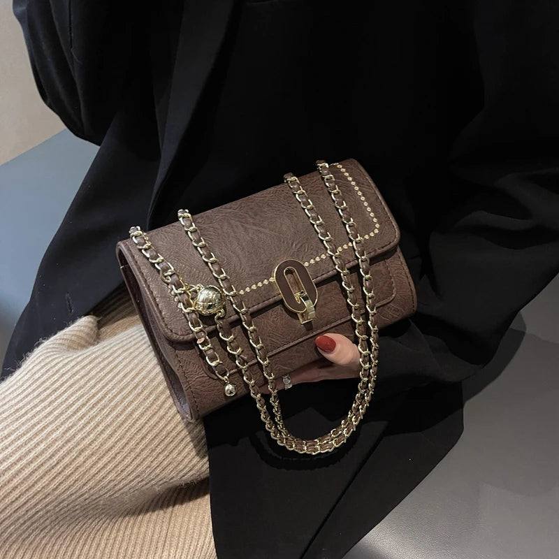 Women's Double Chain Crossbody Shoulder Bag Buckle Totes Purse Handbag