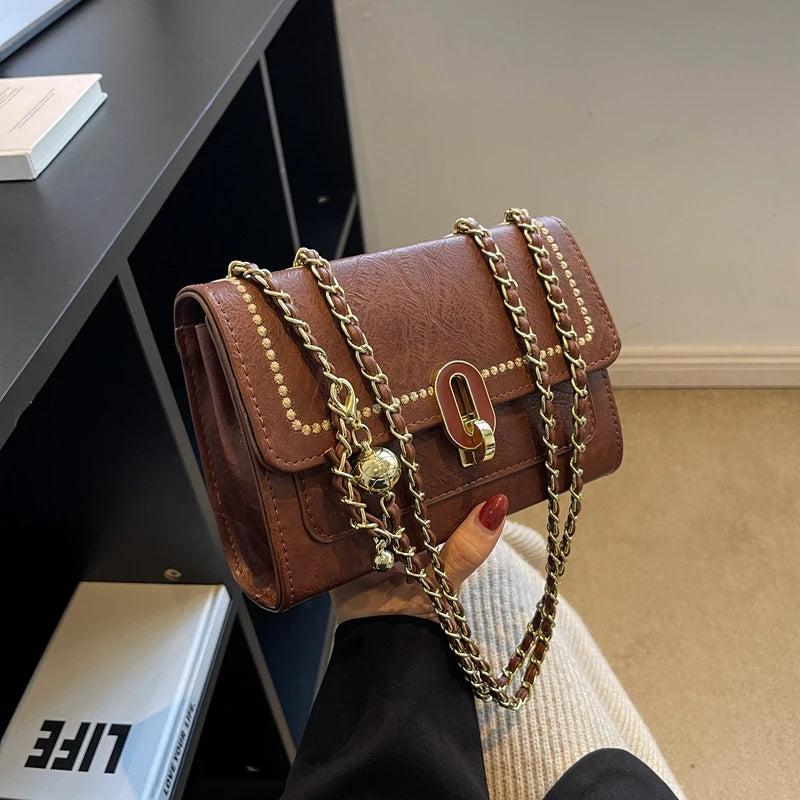 Women's Double Chain Crossbody Shoulder Bag Buckle Totes Purse Handbag