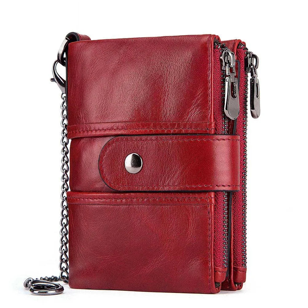 Men Small Leather Wallet Double Zipper Short Clip Multifunction Male