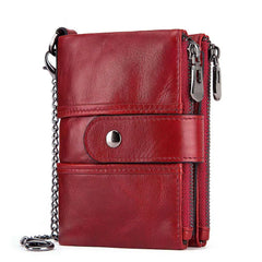 Men Small Leather Wallet Double Zipper Short Clip Multifunction Male