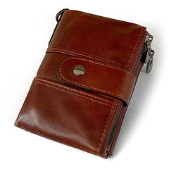 Men Small Leather Wallet Double Zipper Short Clip Multifunction Male