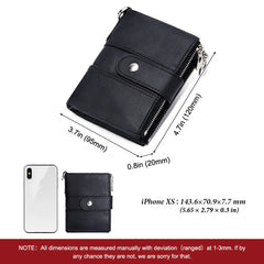 Men Small Leather Wallet Double Zipper Short Clip Multifunction Male
