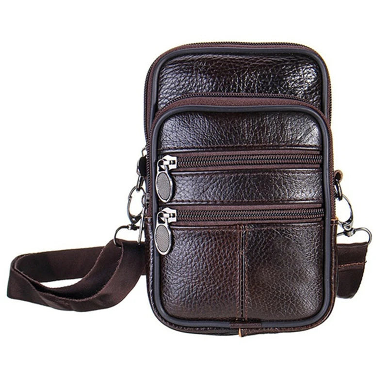 Man Waist Bag Crossbody Shoulder Multi-function Men Phone Large Capacity PU Leat