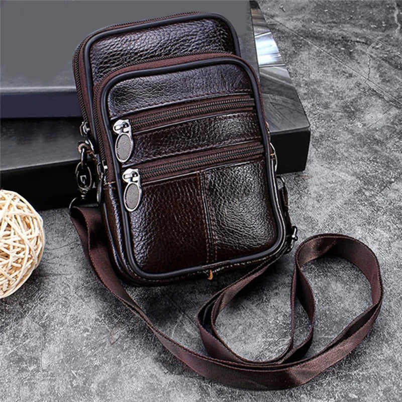 Man Waist Bag Crossbody Shoulder Multi-function Men Phone Large Capacity PU Leat