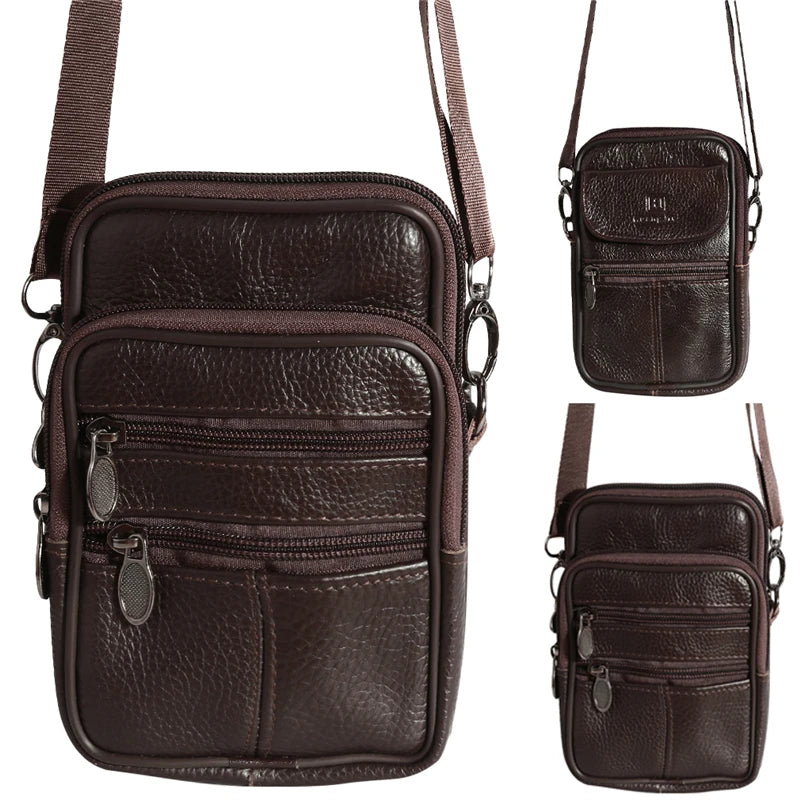 Man Waist Bag Crossbody Shoulder Multi-function Men Phone Large Capacity PU Leat