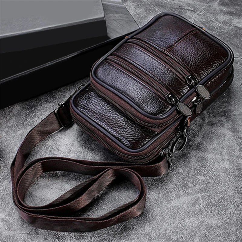 Man Waist Bag Crossbody Shoulder Multi-function Men Phone Large Capacity PU Leat