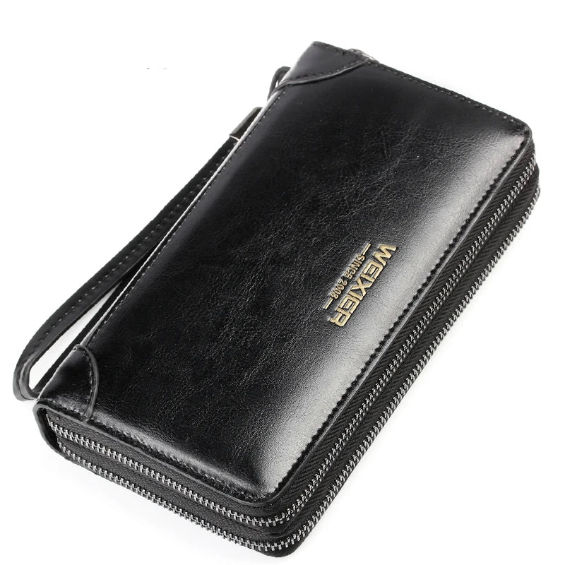 Men Business Wallet Leather Long Clutch Handy Bag Male Double Zipper Purse