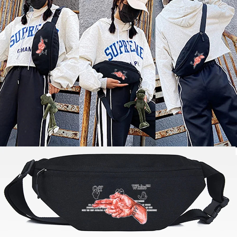Gestures Print Casual Waist Bag Canvas Shoulder Fanny Pack
