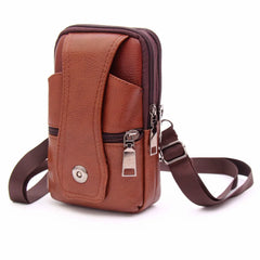 Men Leather Waist Bag Multifunction Fanny Pack Large Capacity Belt Bag
