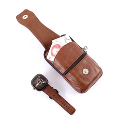 Men Leather Waist Bag Multifunction Fanny Pack Large Capacity Belt Bag