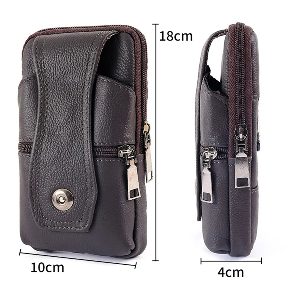 Men Leather Waist Bag Multifunction Fanny Pack Large Capacity Belt Bag