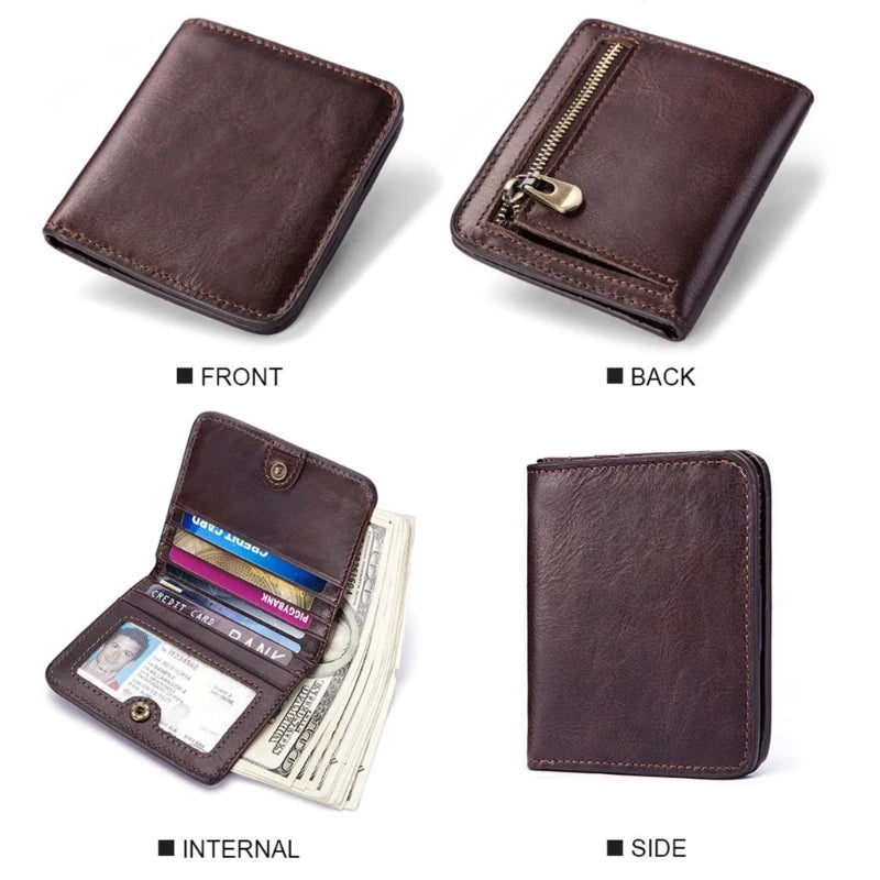 Men's Vintage Leather Wallet with Zipper Pouch