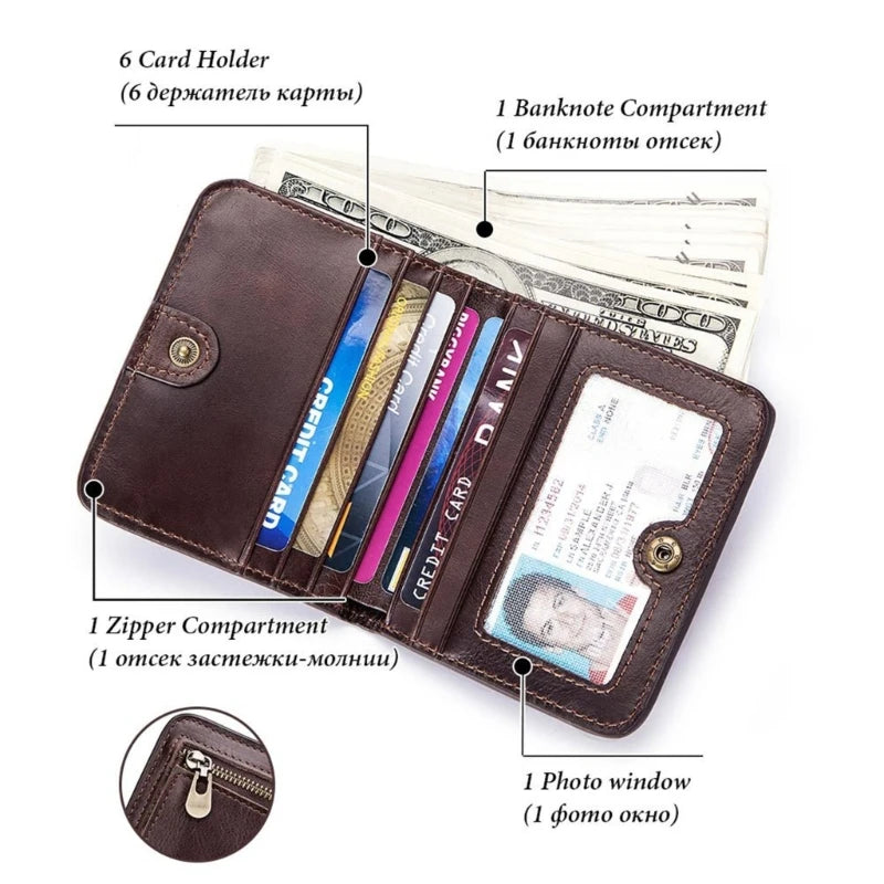 Men's Vintage Leather Wallet with Zipper Pouch