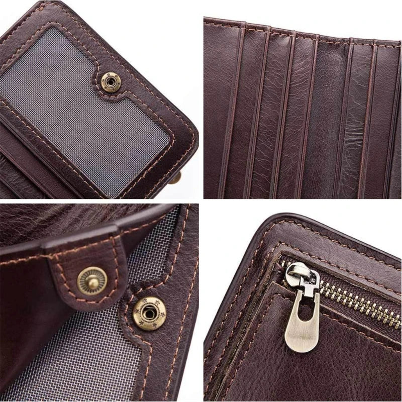 Men's Vintage Leather Wallet with Zipper Pouch