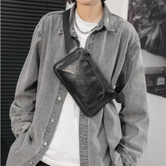 Men Leather Waist Bag Chest Pack Outdoor Fanny Pack Phone Wallet
