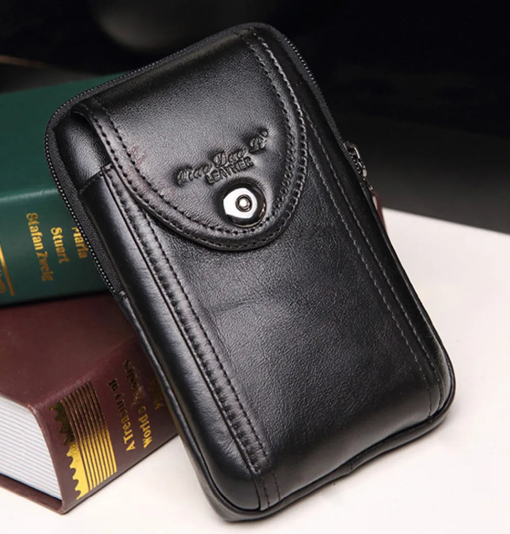 Men's Leather Cowhide Belt Pouch Fanny Pack Waist Bag