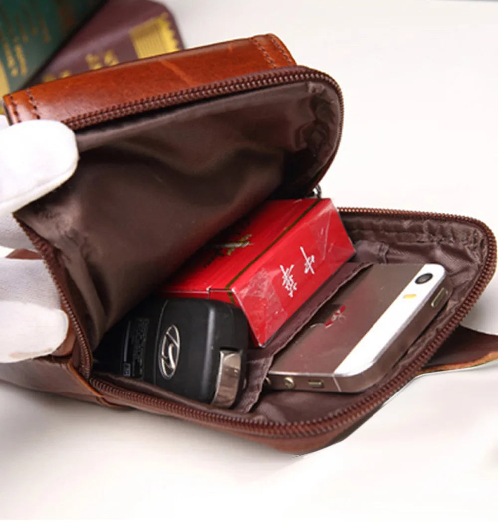 Men's Leather Cowhide Belt Pouch Fanny Pack Waist Bag