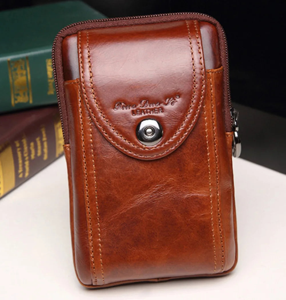 Men's Leather Cowhide Belt Pouch Fanny Pack Waist Bag