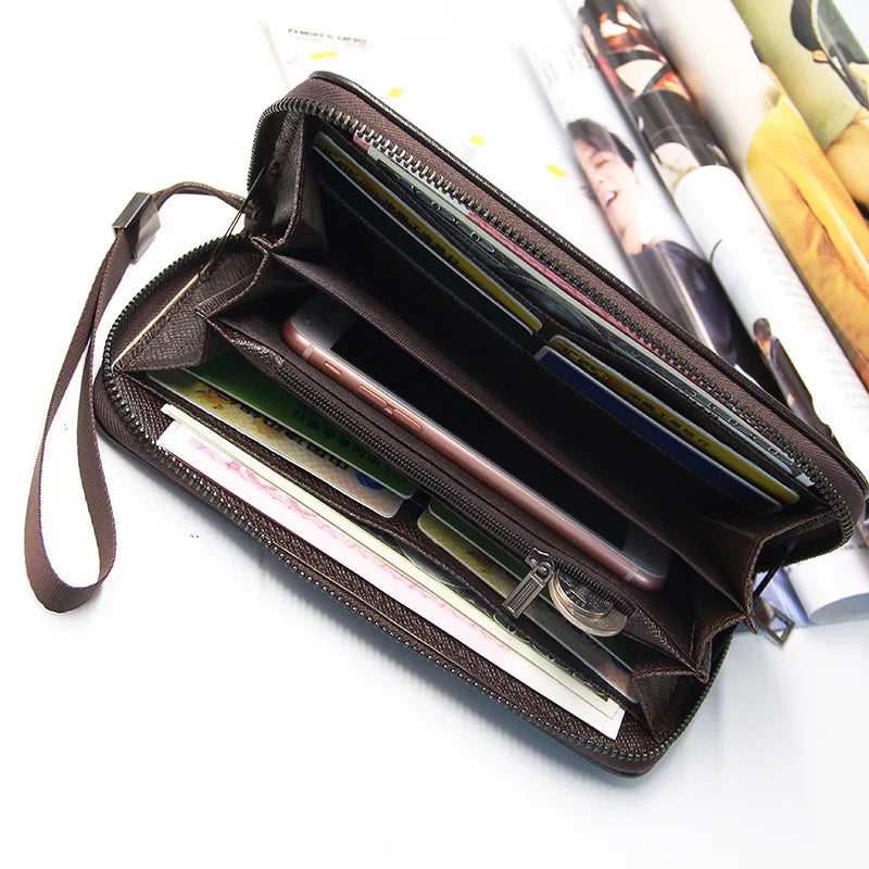 Men's Long Capacity Clutch Wallet Zipper Business Phone Bag