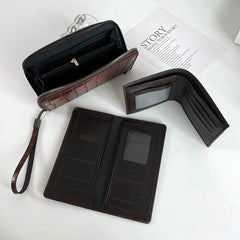 Men's Stone Pattern Long Wallet Embossed Soft Business Wristband