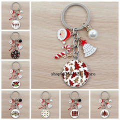 Christmas Happy Year Cartoon Keychain Glass Bead Pendant Keychain