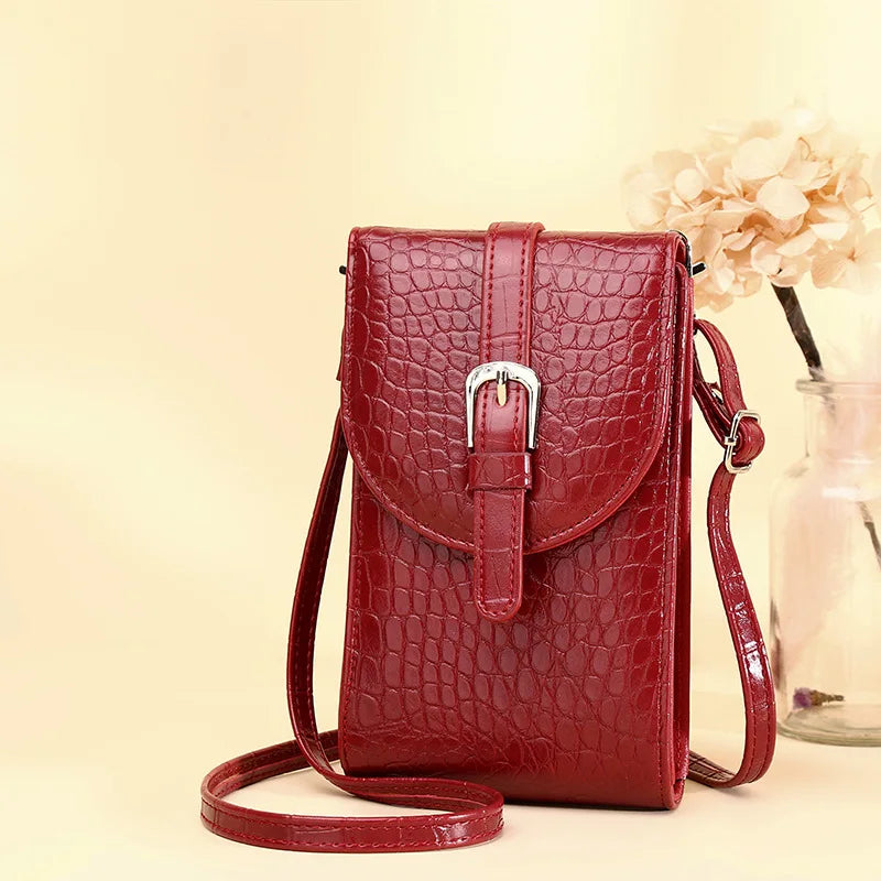 Crocodile Pattern Shoulder Bag Belt Buckle Small Square Bag for Women