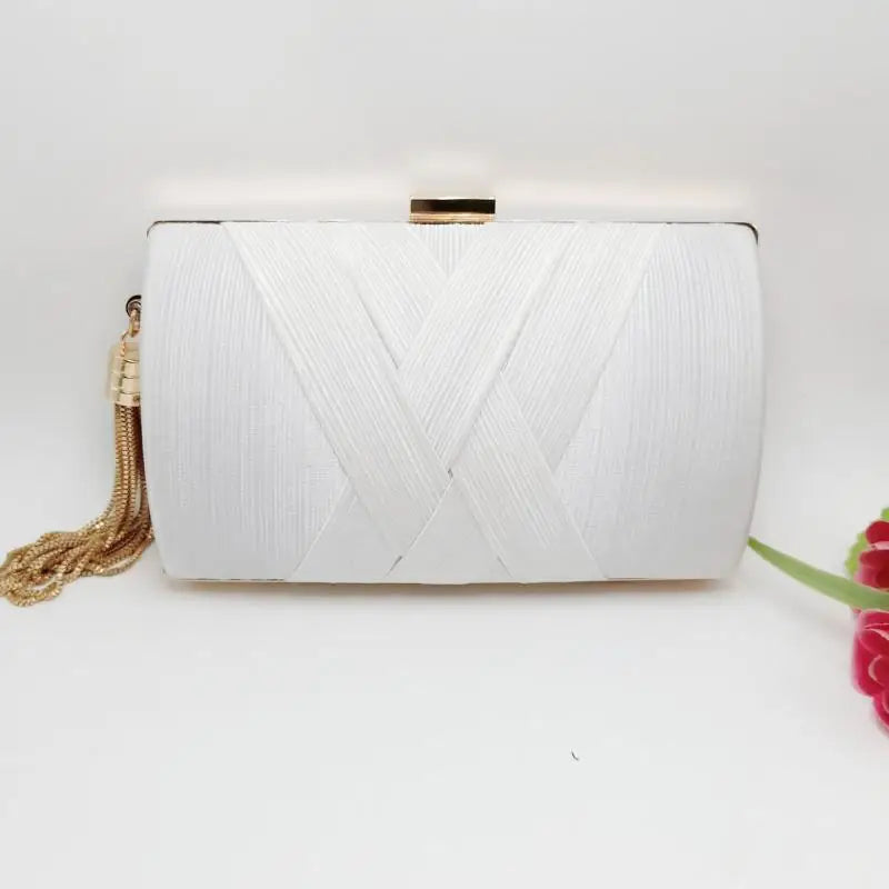 Metal Tassel Clutch Bag With Chain Shoulder Handbag Silk Purse Evening Bag