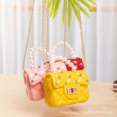 Diamond Inlaid Jelly Bag Crossbody Pearl Hand Strap Lipstick Handbag