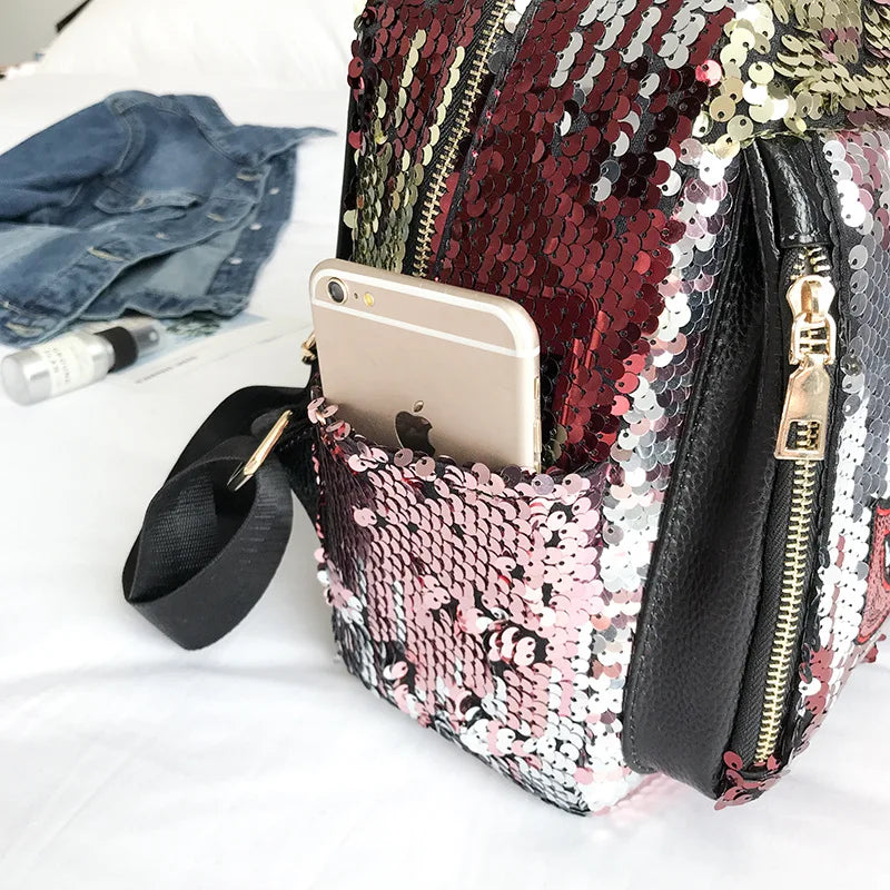 Sequins Backpack School Backpack For Teenager Girl Women Shoulder Bags