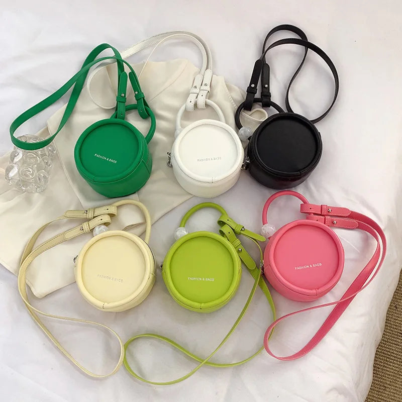 Mini Round PU Leather Crossbody Bags for Women Summer Small Shoulder Bag