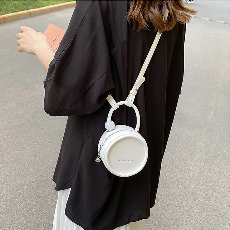 Mini Round PU Leather Crossbody Bags for Women Summer Small Shoulder Bag