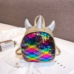 Mini Sequins Unicorn Backpack PU Leather Women Travel Small Bag