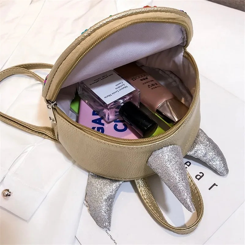 Mini Sequins Unicorn Backpack PU Leather Women Travel Small Bag