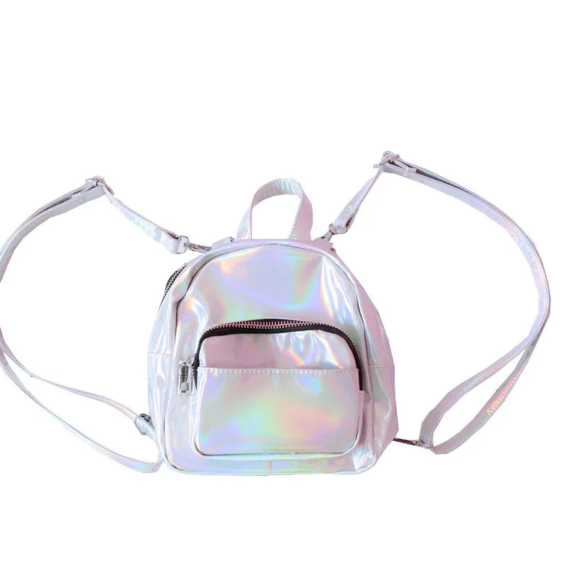 Silver Laser Backpack PU Leather Holographic School Bags for Girls